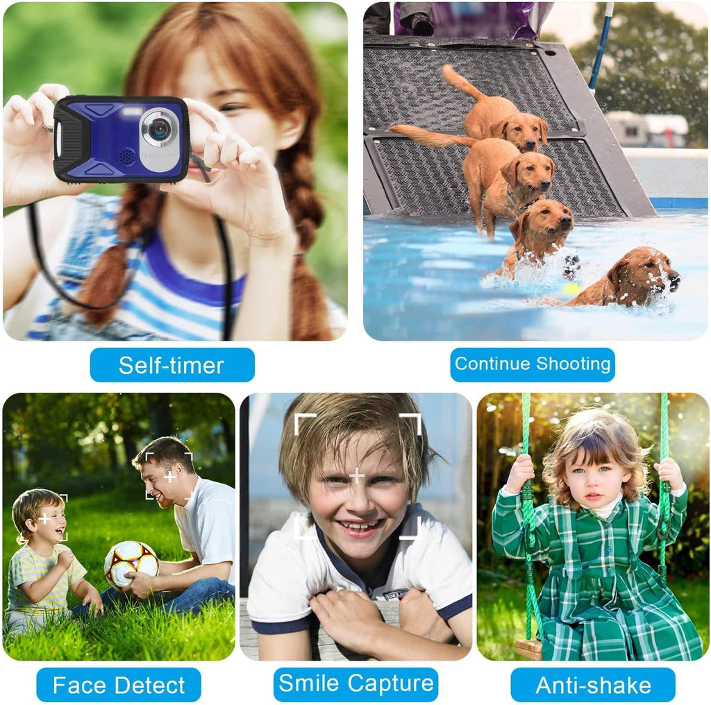 Waterproof Digital Camera 1080P 21MP HD Underwater Kids Camera with 2.8 LCD Screen 8X Digital Zoom Rechargeable Point and Shoot Camera A458