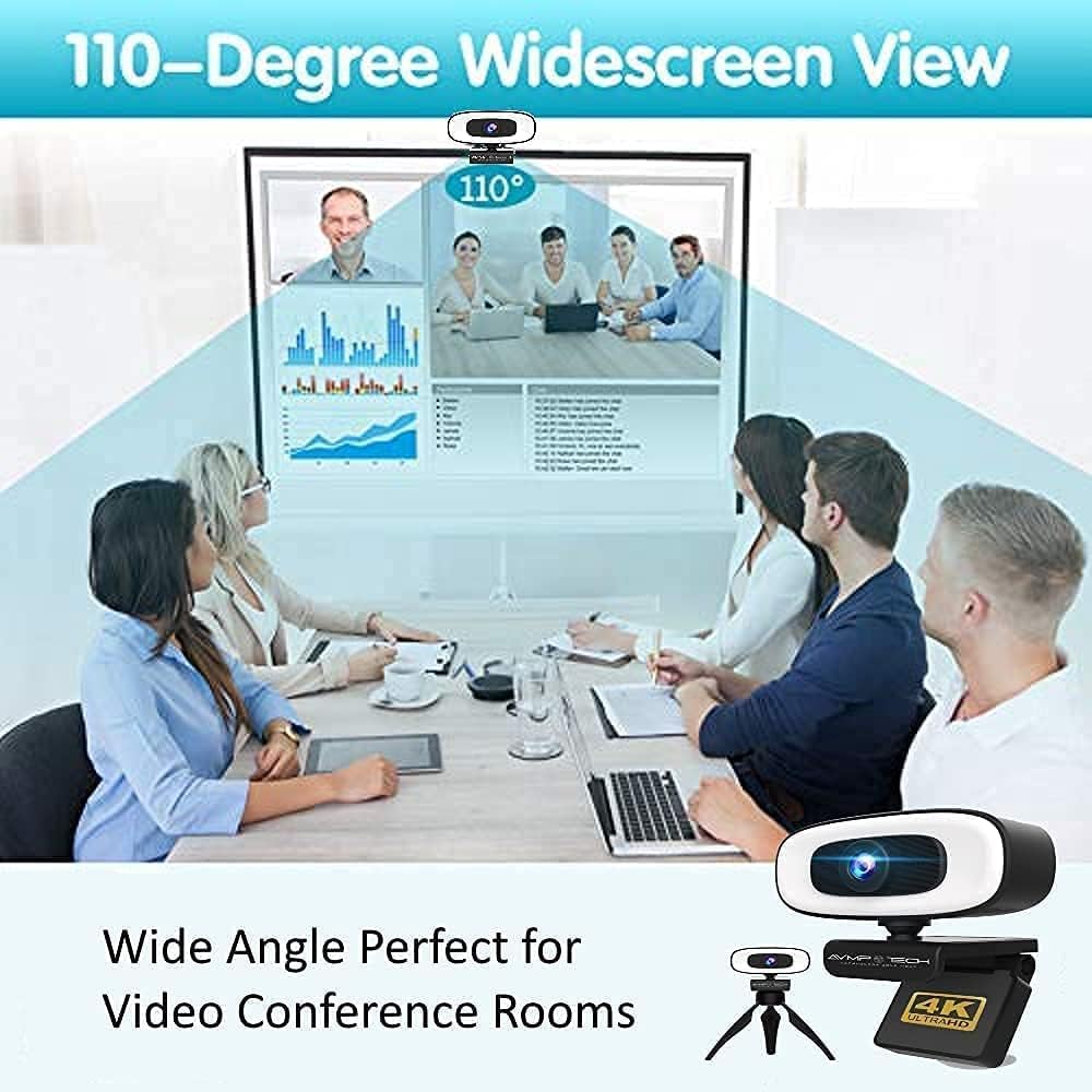 4K Webcam with Ring Light Ultra HD 8MP Autofocus USB Web Cam Stereo Microphone C334645