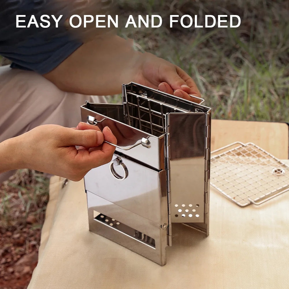 Folding Wood Burning Stove Blowpipe Kit BBQ Grill with Carry Bag U610454