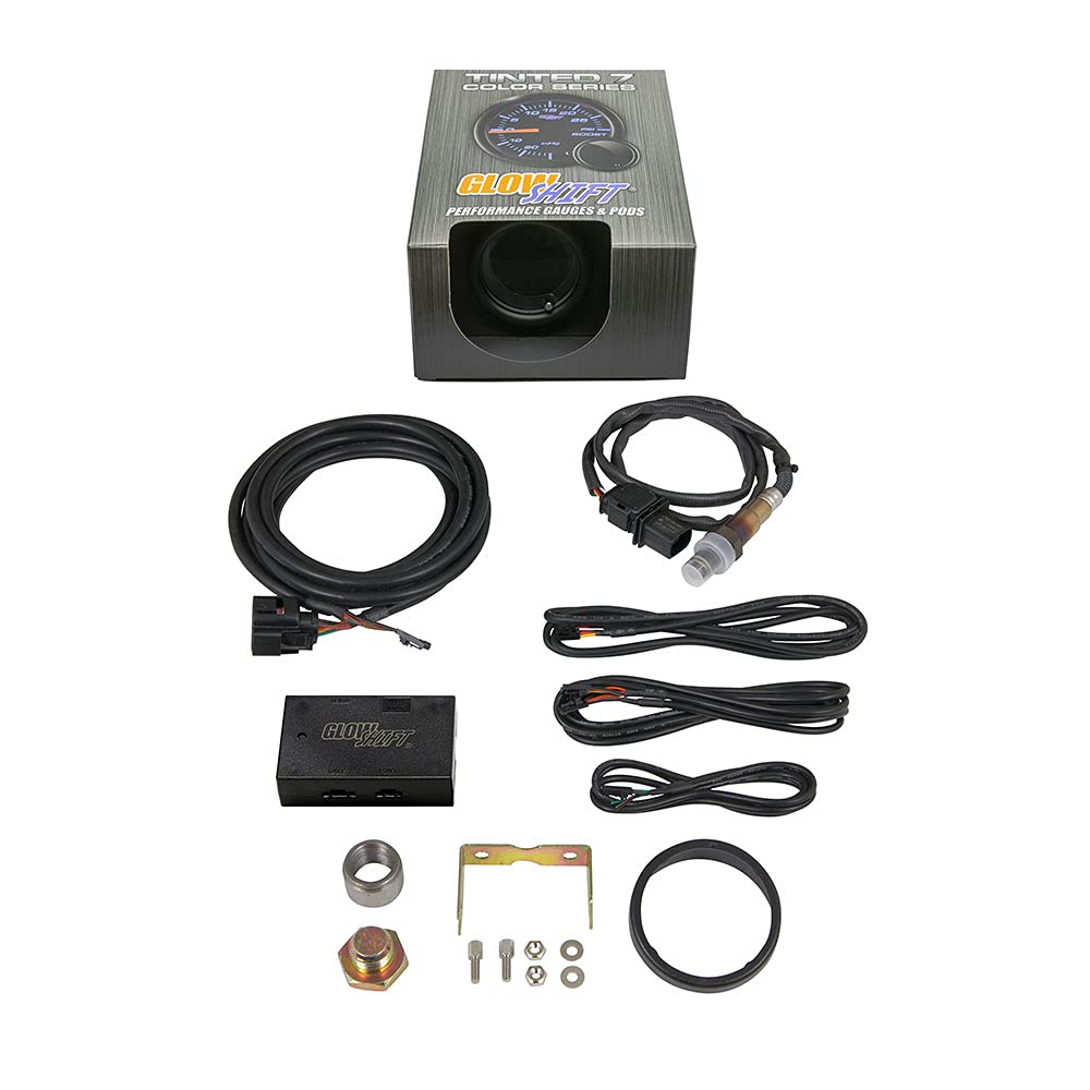 Tinted 7 Color Digital Wideband Air / Fuel Ratio AFR Gauge Kit with Oxygen Sensor, Data Logging Output & Weld-in Bung, Smoked Lens, Multi-Color LED Display, 2-1/16" 52mm Q3289