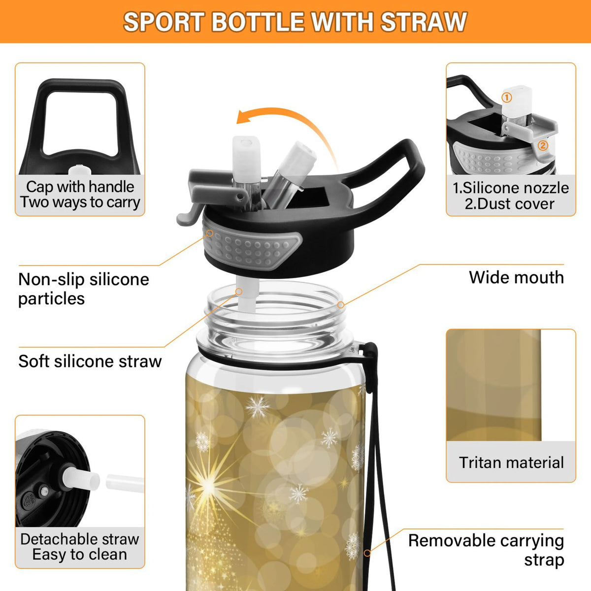 Golden 32oz Tritan Water Bottle with Straw A1676