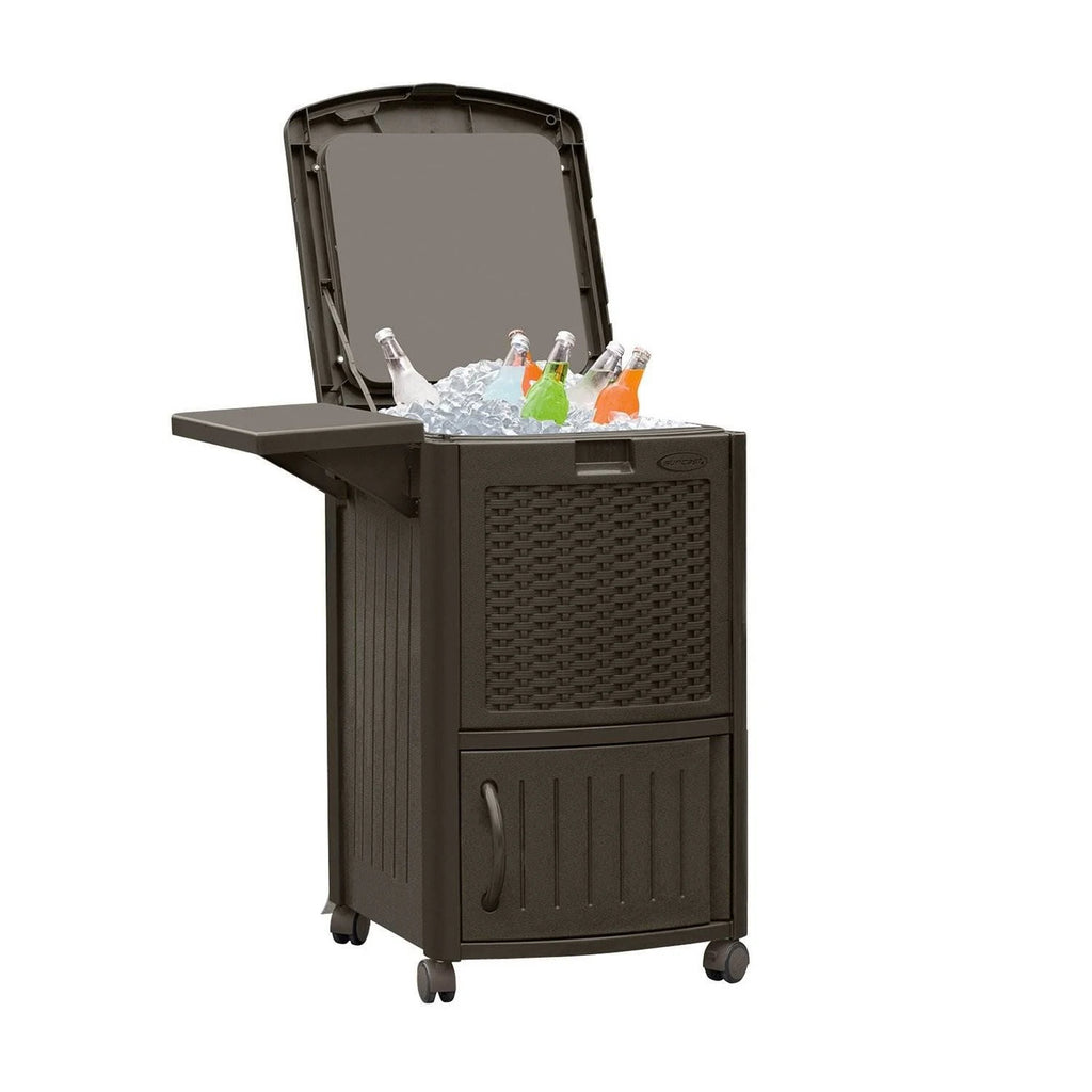 Java Resin Wicker Patio Cooler with Cabinet and Wire Basket P74153
