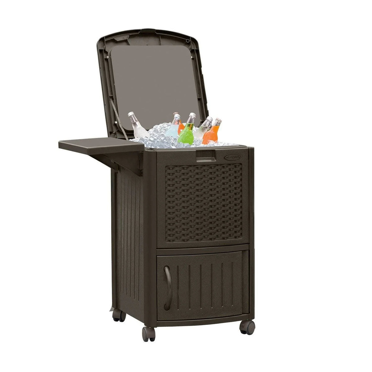 Java Resin Wicker Patio Cooler with Cabinet and Wire Basket P74153