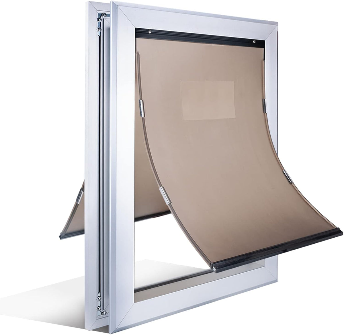 Dog Door with Slide-in Lock Panel and Magnetic Double Flaps, Aluminum Frame Pet Door (Medium) J832