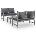 3 Piece Gray Acacia Wood Outdoor Sectional Sofa Set with Cushions P408