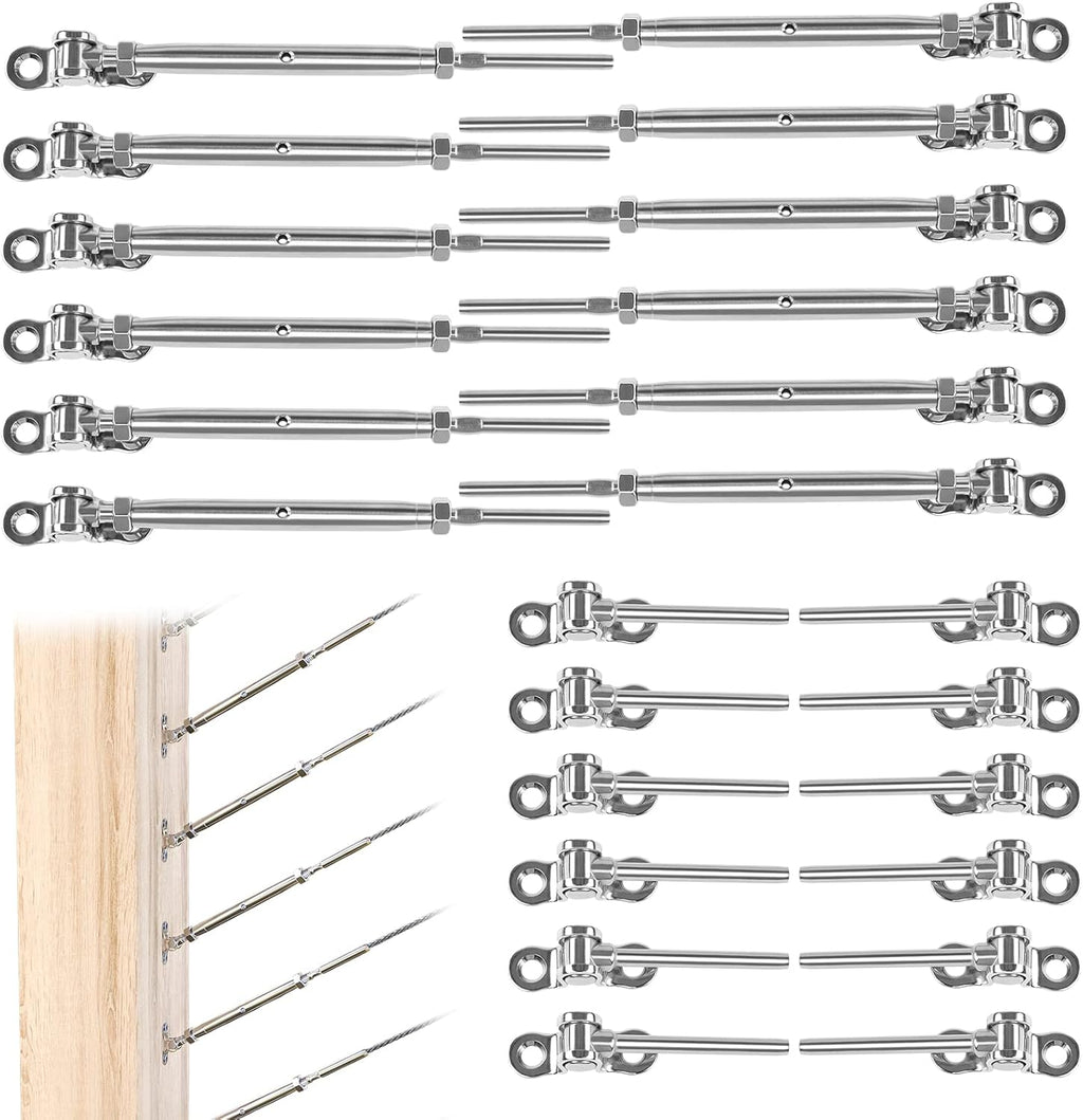 12Set Cable Railing Kit 1/8 T316 Stainless Steel Angle 180° Adjustable Z53398