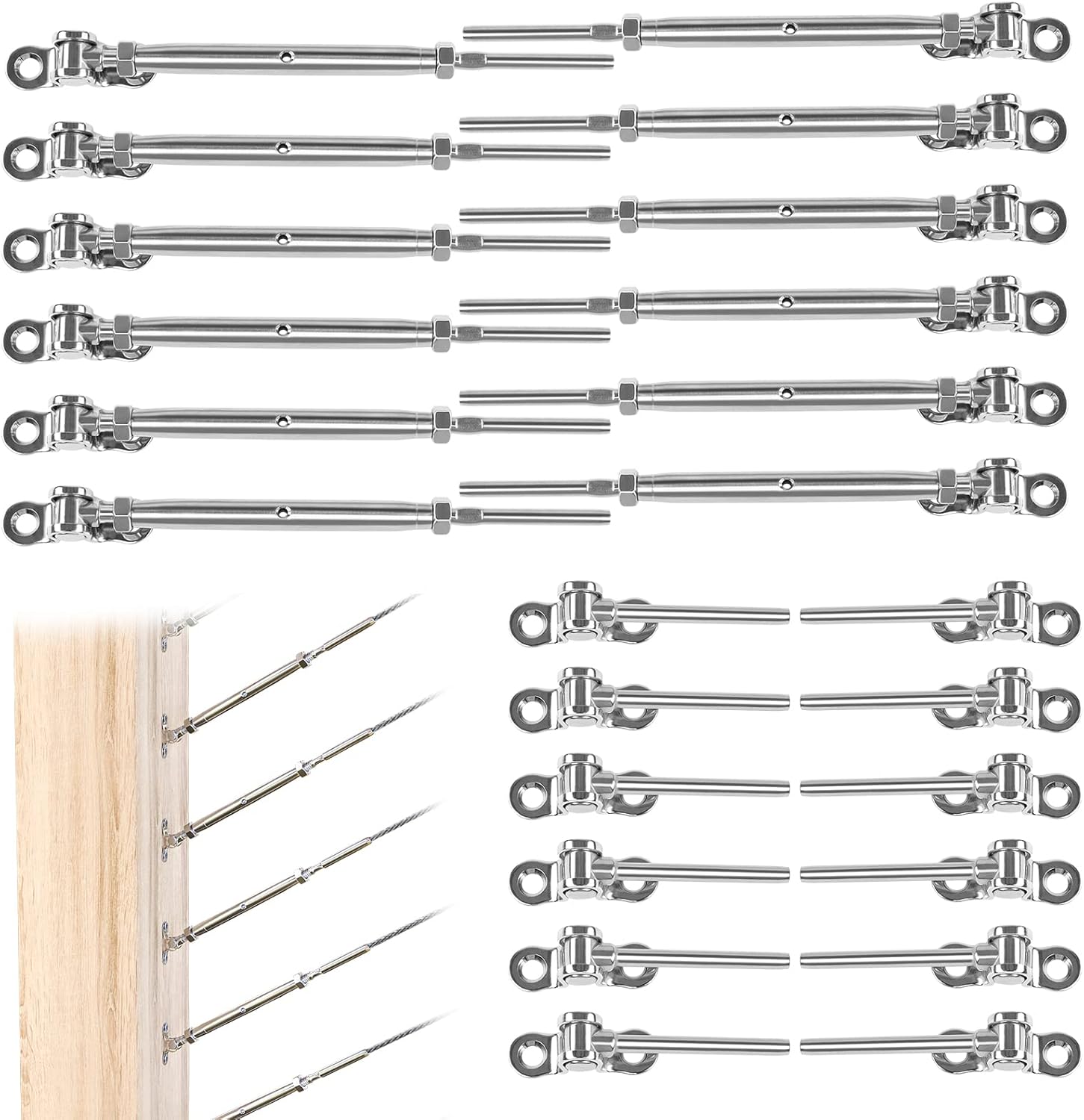 12Set Cable Railing Kit 1/8 T316 Stainless Steel Angle 180° Adjustable Z53398