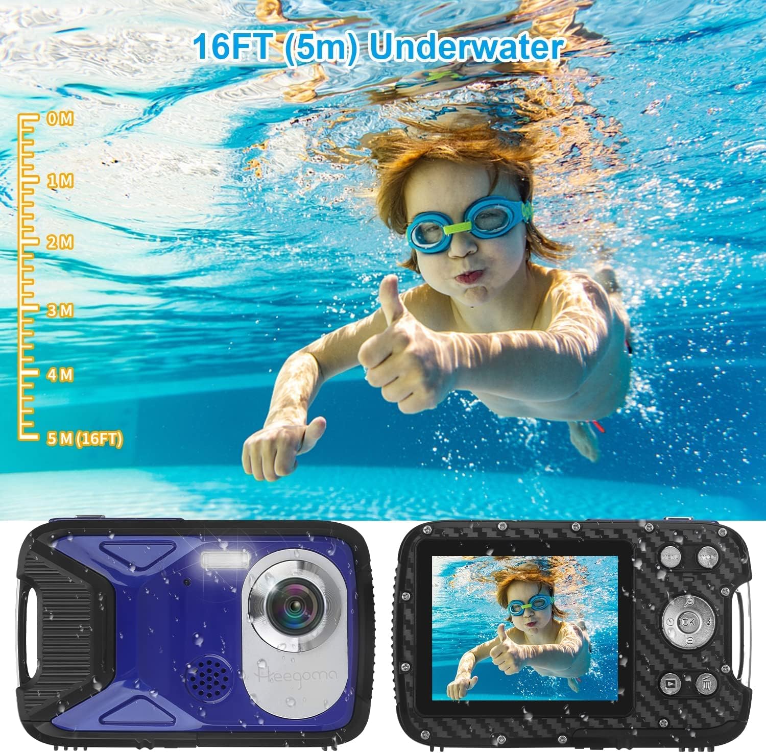 Waterproof Digital Camera 1080P 21MP HD Underwater Kids Camera with 2.8 LCD Screen 8X Digital Zoom Rechargeable Point and Shoot Camera A458