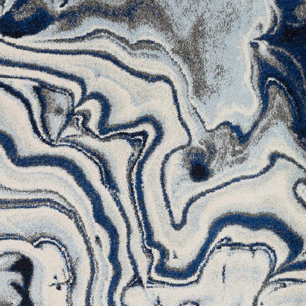 Abstract Coastal Area Rug - Marble Swirl Pattern - Ombre Blue, Royal Blue, Navy Blue, Grey, White - 5'3" x 7'3" C483582