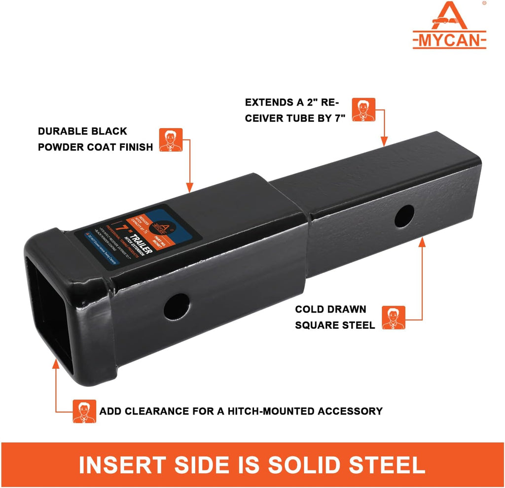 Hitch Extender 7 inch Trailer Extension for 2 inch Receiver Solid Shank 3500 lbs Pack of 2 N662