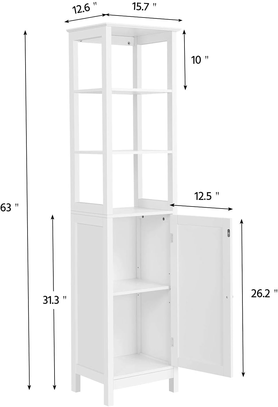 Tall Bathroom Storage Cabinet with 3 Tier Shelf and Door W55335
