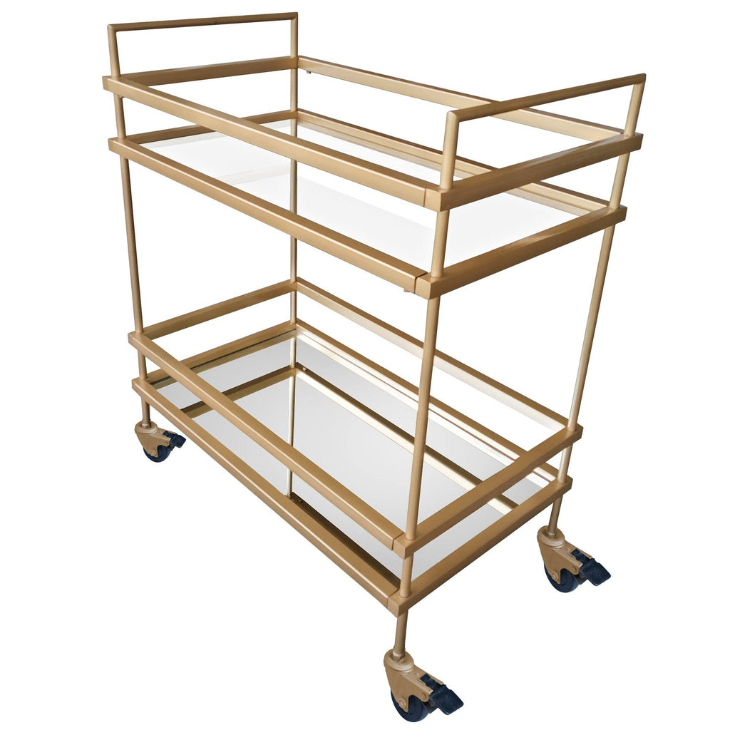Gold Bar Cart with Two Glass Shelves I84629