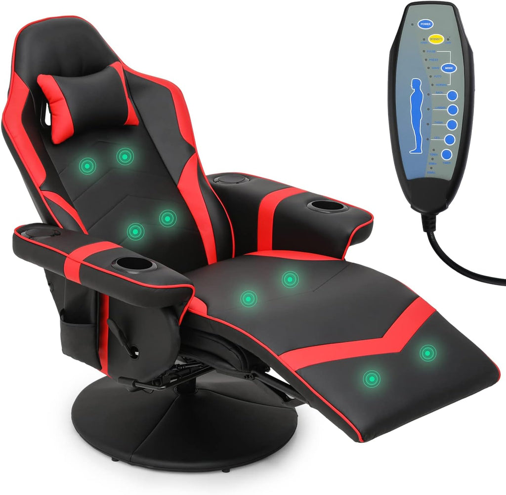 Red PU Leather 360° Swivel Recliner Massage Chair with Footrest B4399