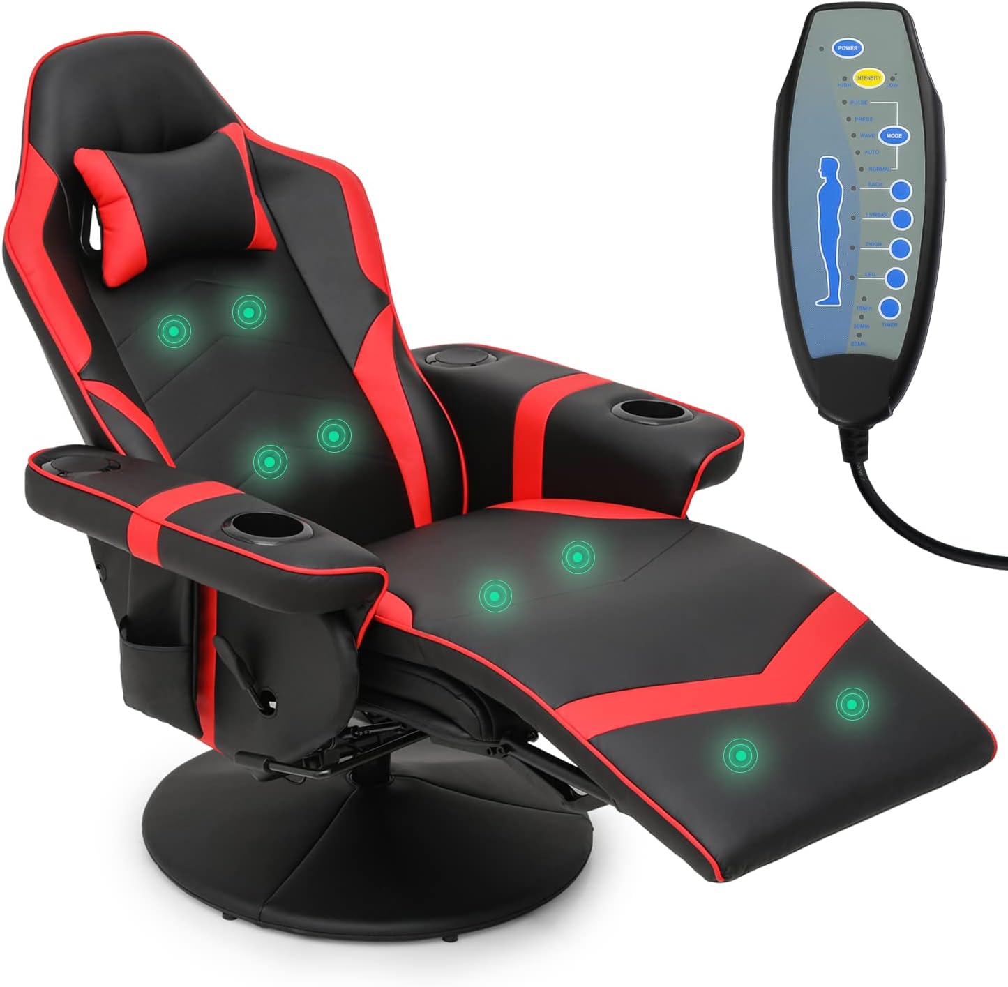 Red PU Leather 360° Swivel Recliner Massage Chair with Footrest B4399