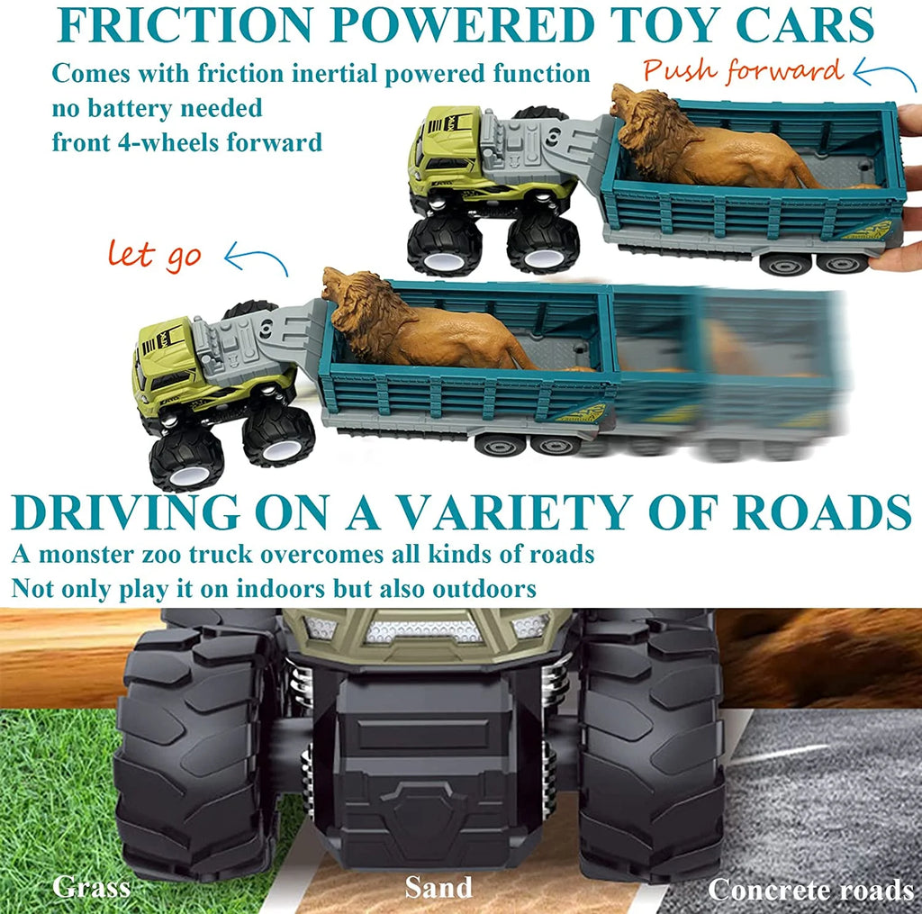 Friction Powered Toy Cars Animal Transporter with Lion Figurine A2950