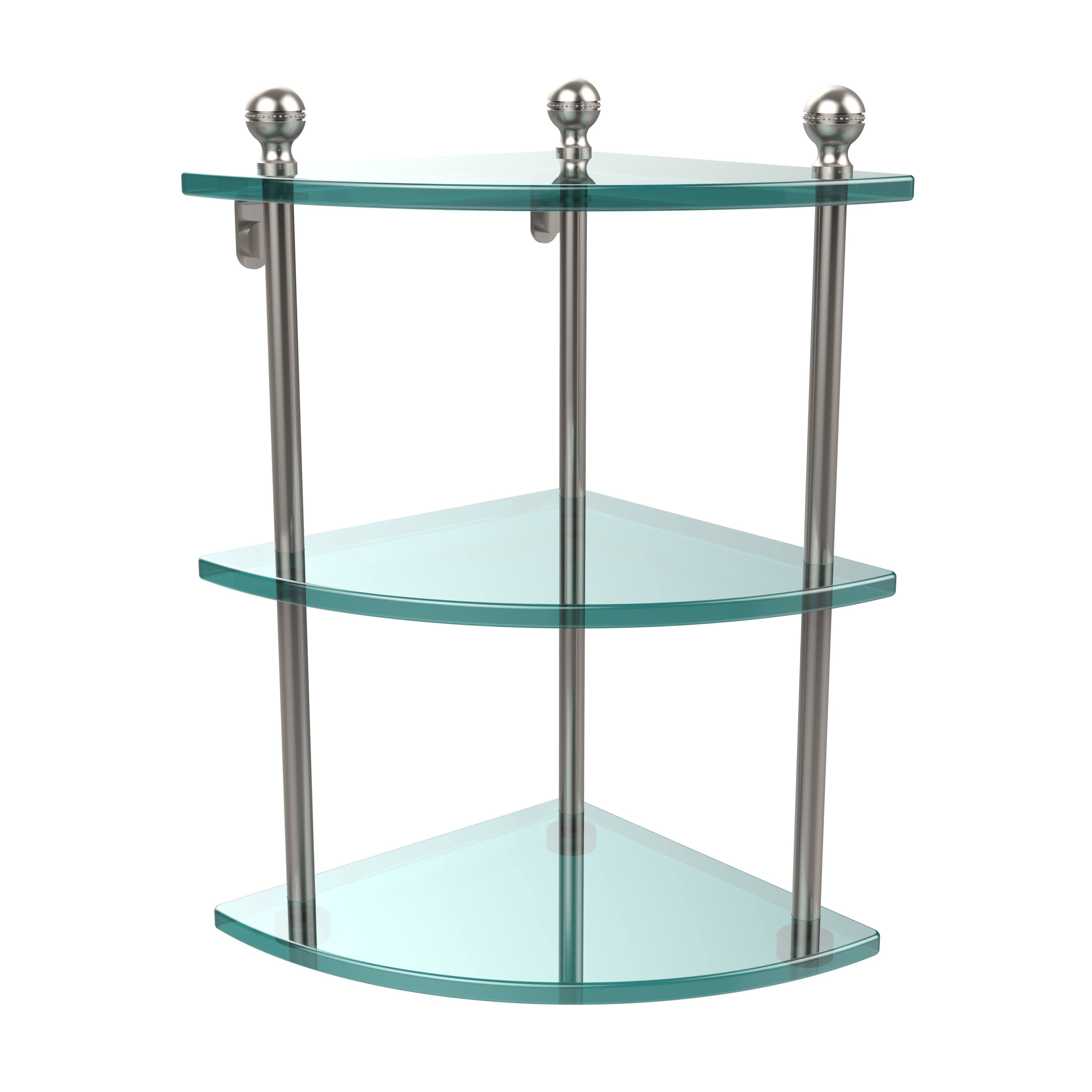 3 Tier Corner Glass Shelf Satin Nickel V5102