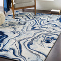 Abstract Coastal Area Rug - Marble Swirl Pattern - Ombre Blue, Royal Blue, Navy Blue, Grey, White - 5'3" x 7'3" C483582