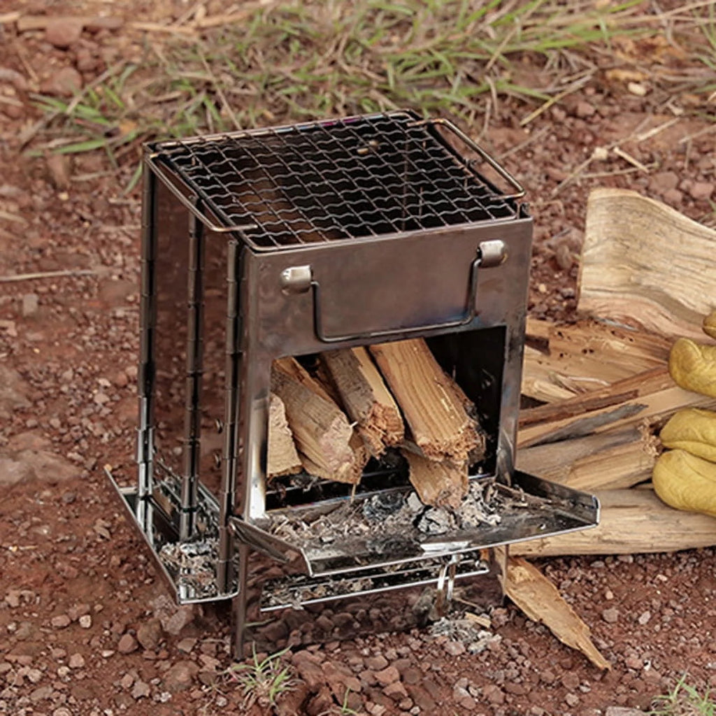 Folding Wood Burning Stove Blowpipe Kit BBQ Grill with Carry Bag U610454