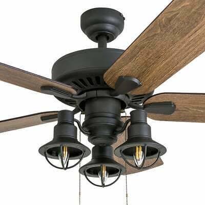 Rustic Industrial Farmhouse LED Ceiling Fan with Light Kit and Remote, 52x22 T12751