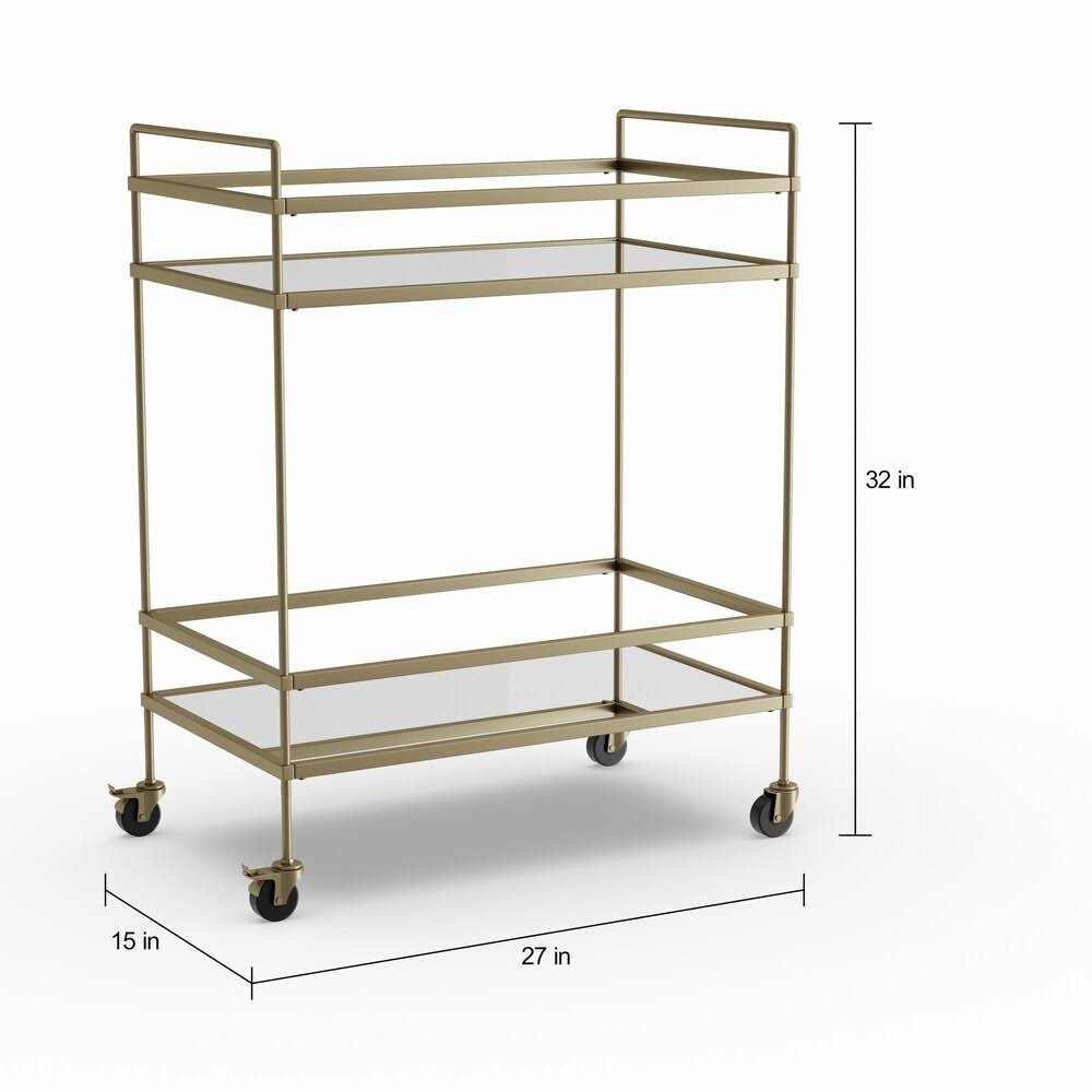 Gold Bar Cart with Two Glass Shelves I84629