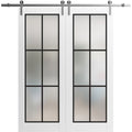 Double Barn Door 36 x 80 inches White Frosted Glass Stainless Steel Rail Hangers Solid Panel Interior Doors B7258