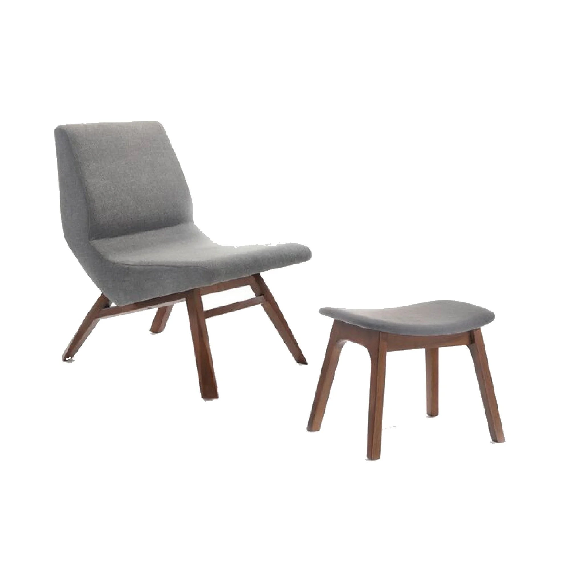 Walnut Gray Wood Side Chair with Ottoman R23673