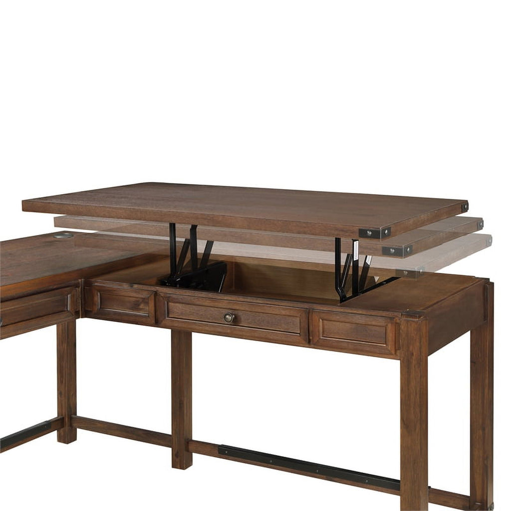 Brushed Walnut Engineered Wood Sit-to-Stand L-Desk O839