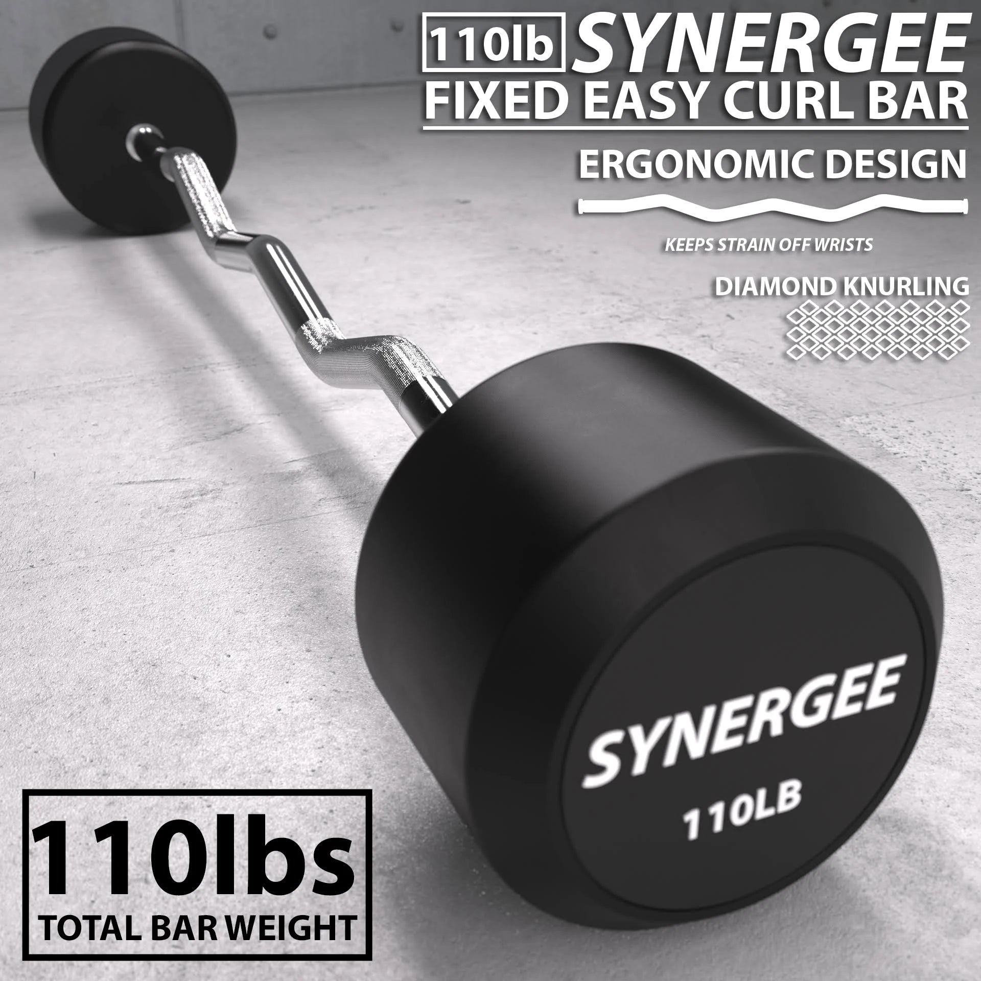 110lb Fixed Easy Curl Bar Straight Steel Bar Rubber Weight D263642