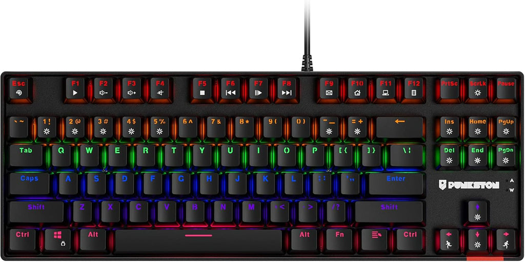 TK87 Mechanical Gaming Keyboard, RGB Rainbow LED Backlit TKL 87 Keys Anti-Ghosting Wired Keyboard Red Switch Black G814486