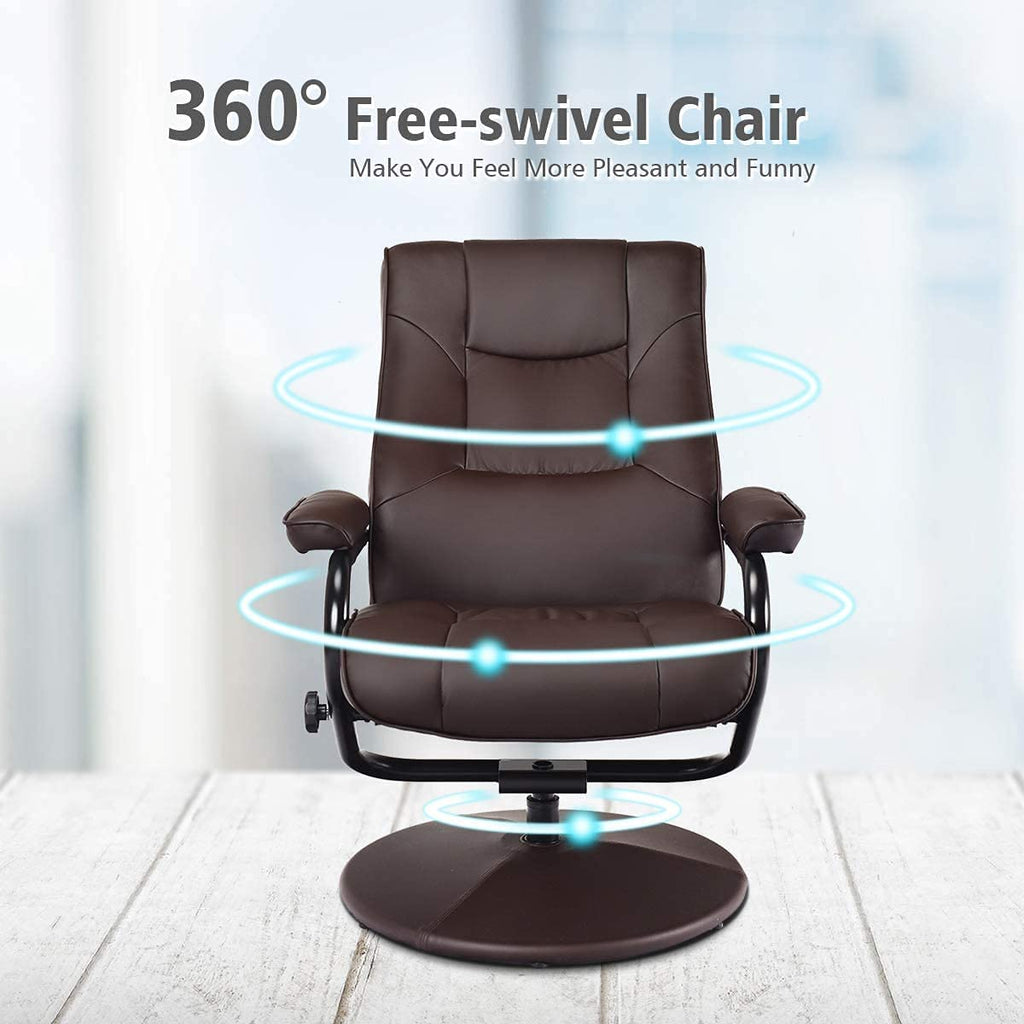 Brown PU Leather Swivel Recliner Chair with Ottoman Set Z536597