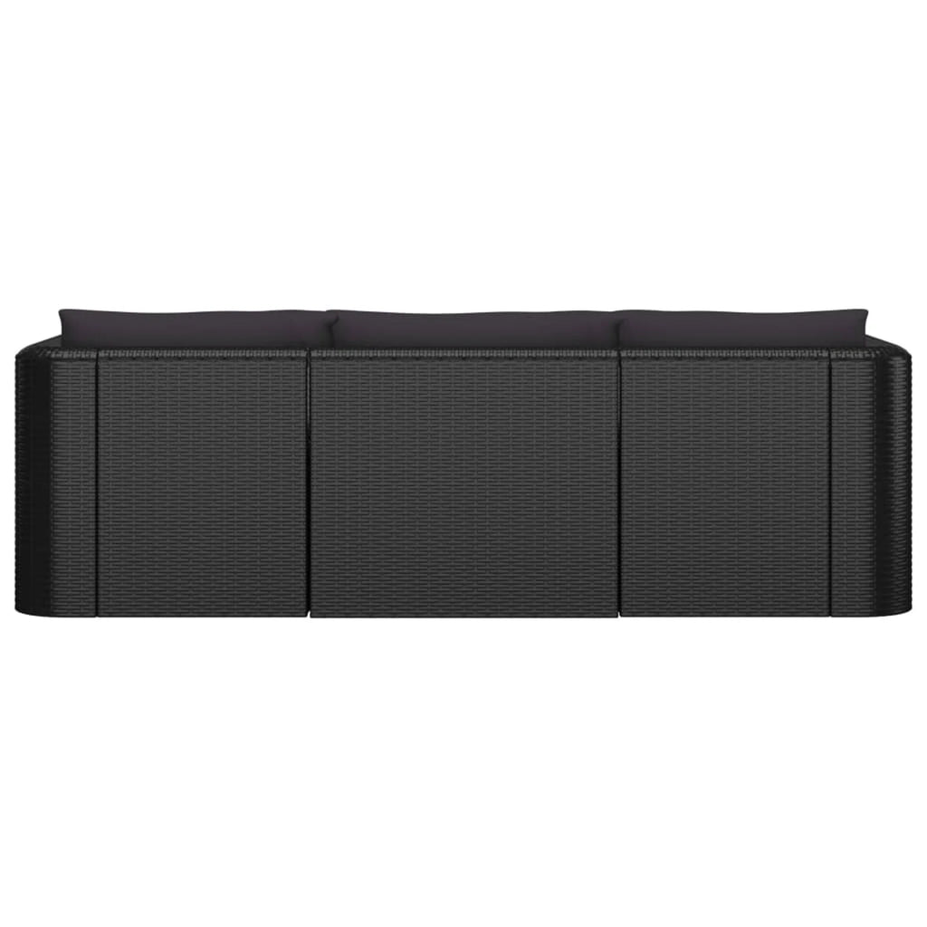 3 Piece Black Poly Rattan Outdoor Sofa Set D845282