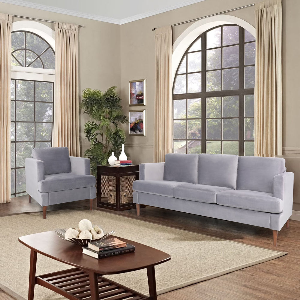 Gray Velvet 2 Piece Sofa Set D6800