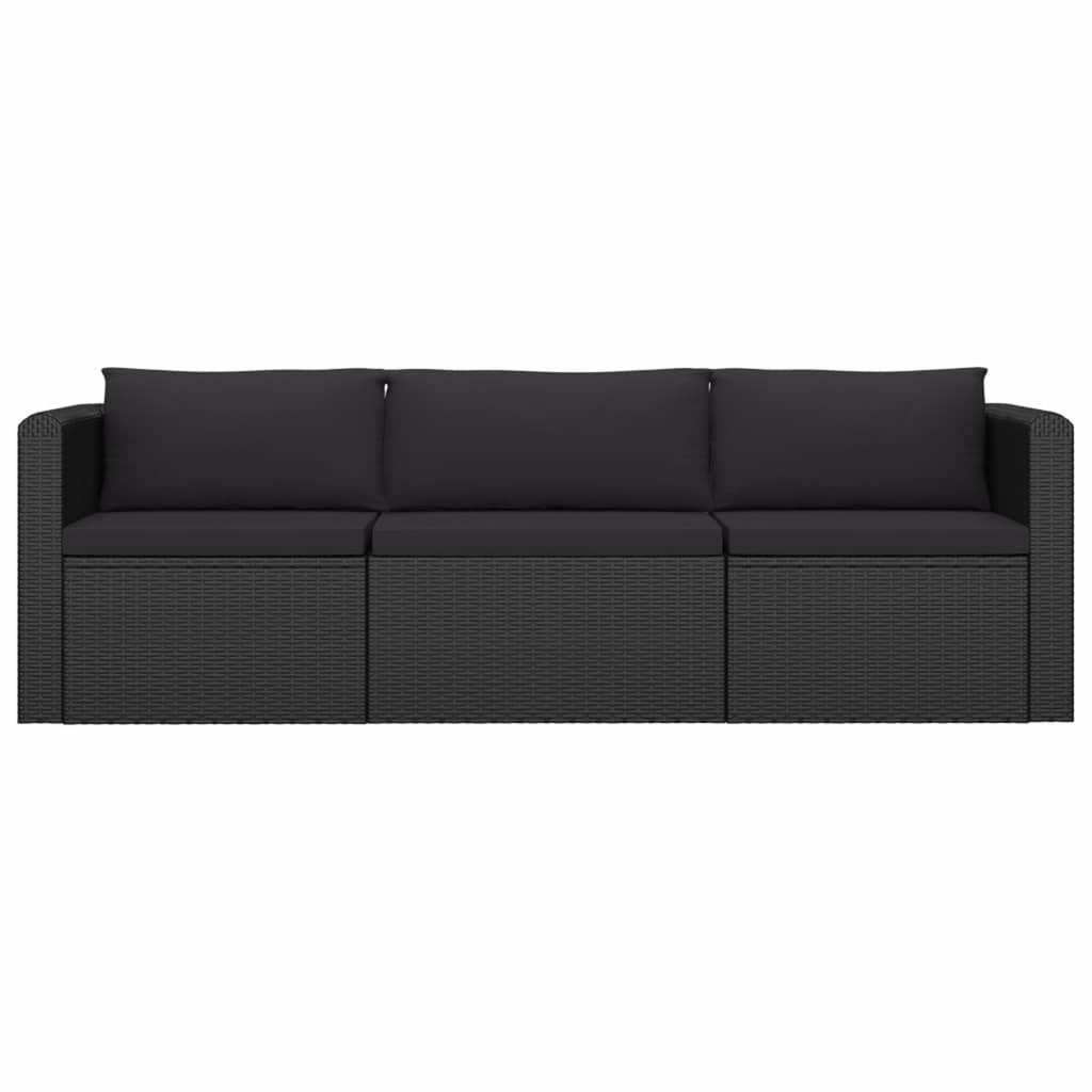 3 Piece Black Poly Rattan Outdoor Sofa Set D845282