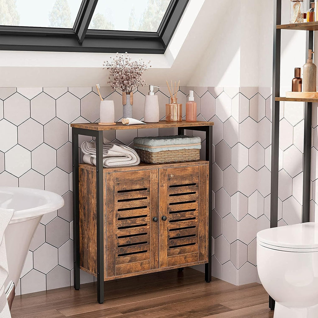 Rustic Brown Floor Storage Cabinet with Hidden Adjustable Shelf P33814