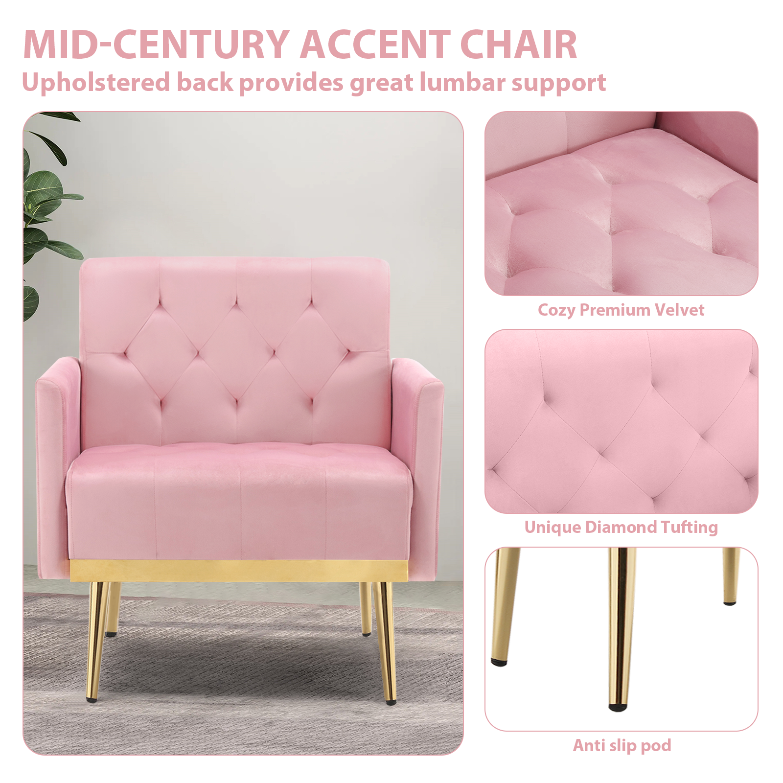 Black Velvet Accent Chair with Metal Legs Q754251