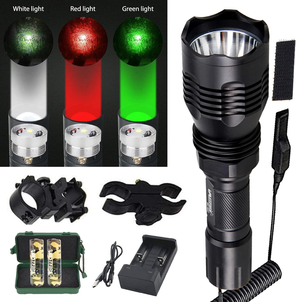 Predator Light with Interchangeable Red Green White LED Hunting Flashlight with Scope Mount S497991