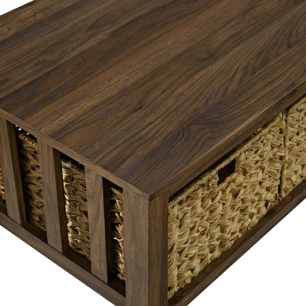 Dark Walnut Coffee Table with Woven Baskets I566