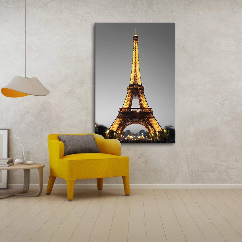 Paris Cityscape Canvas Wall Art Eiffel Tower at Night Giclee Print Gallery Wrap Framed 24x36 T4622