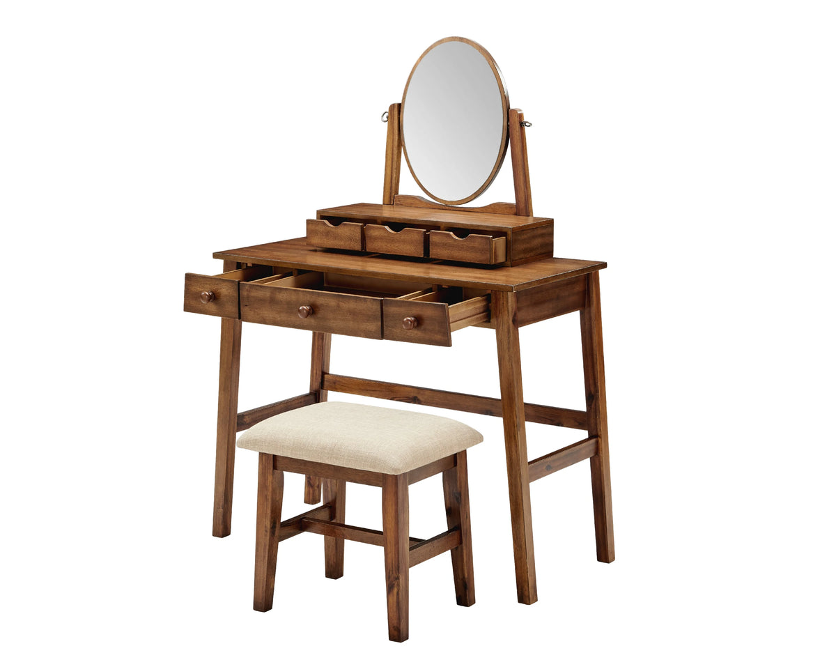 Walnut Finish Vanity Set with Bench R6743