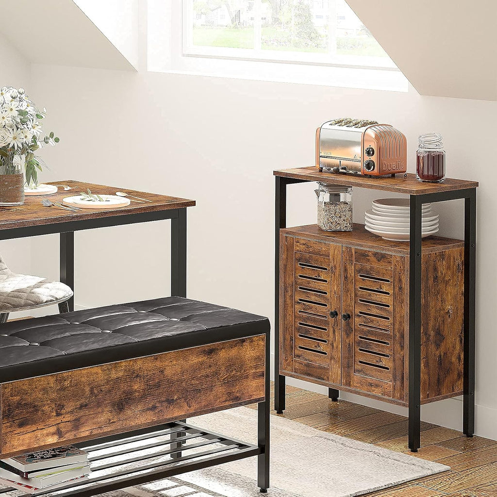 Rustic Brown Floor Storage Cabinet with Hidden Adjustable Shelf P33814