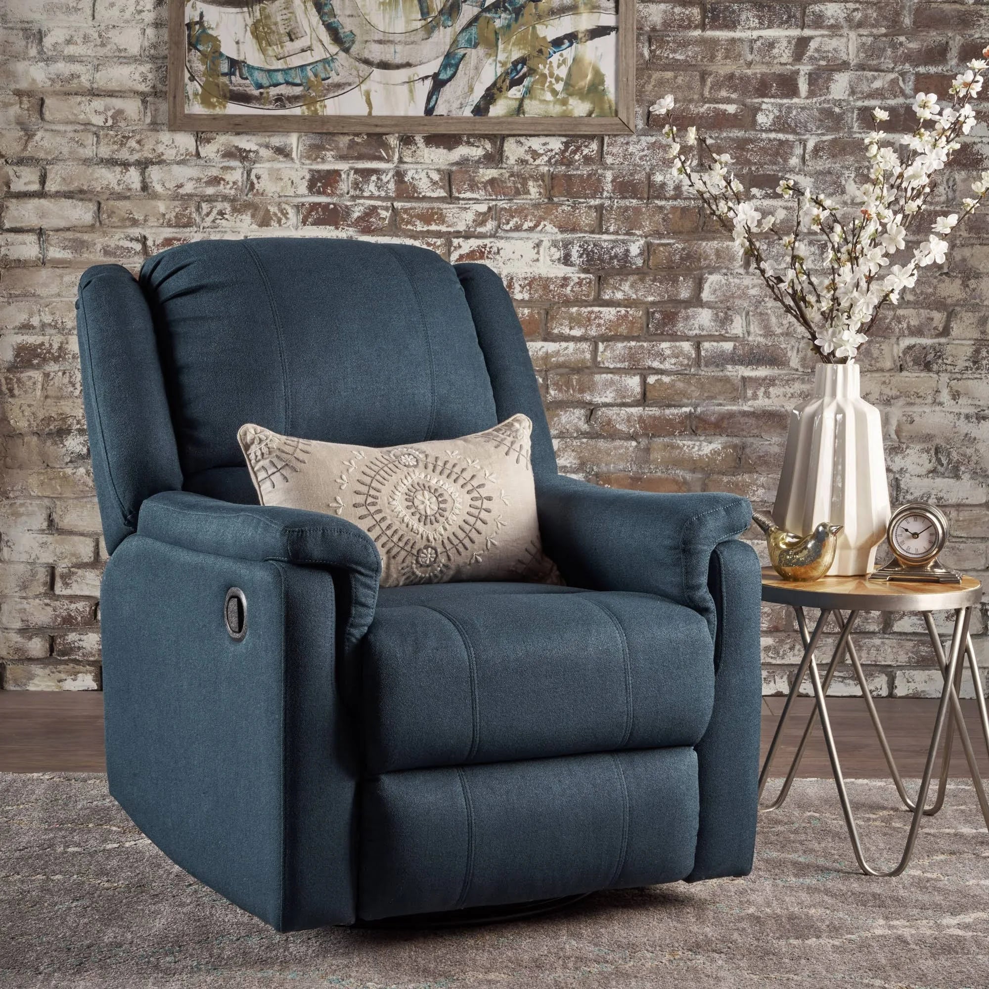 Blue Fabric Swivel Gliding Recliner R243507