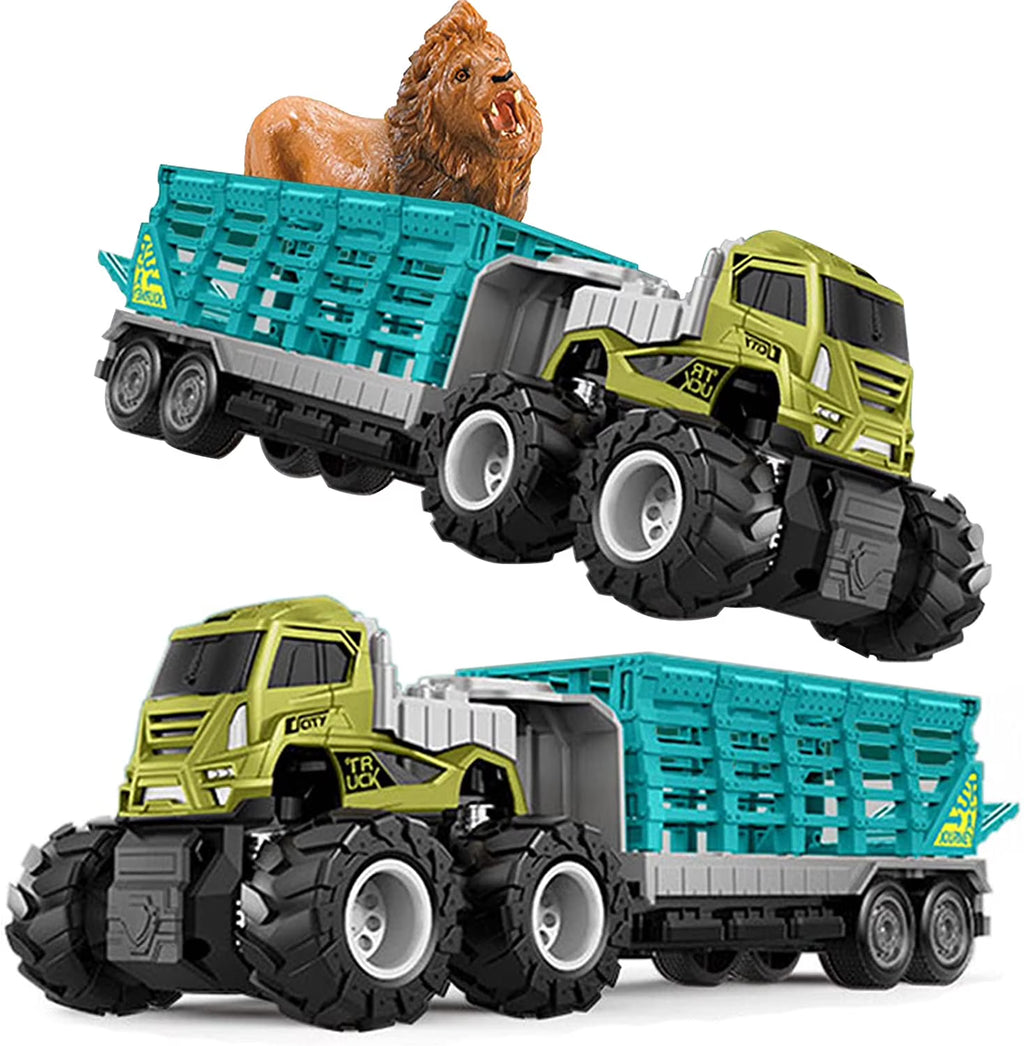 Friction Powered Toy Cars Animal Transporter with Lion Figurine A2950