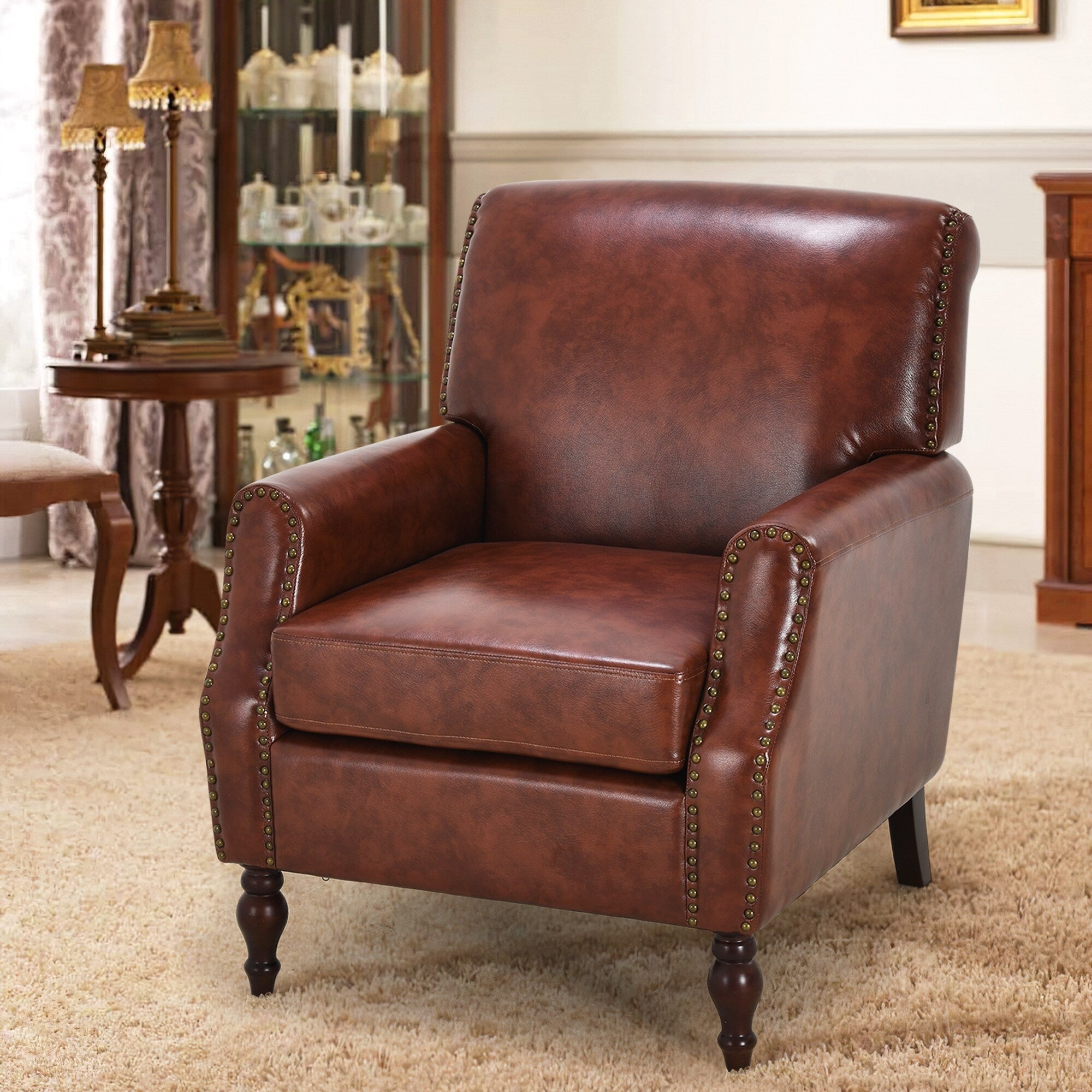 PU Leather Upholstered Accent Chair with Nailheads U104005
