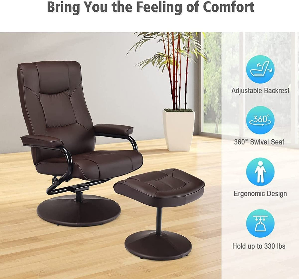 Brown PU Leather Swivel Recliner Chair with Ottoman Set Z536597