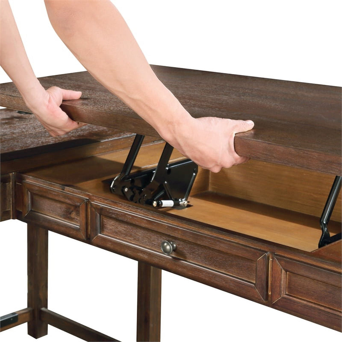 Brushed Walnut Engineered Wood Sit-to-Stand L-Desk O839