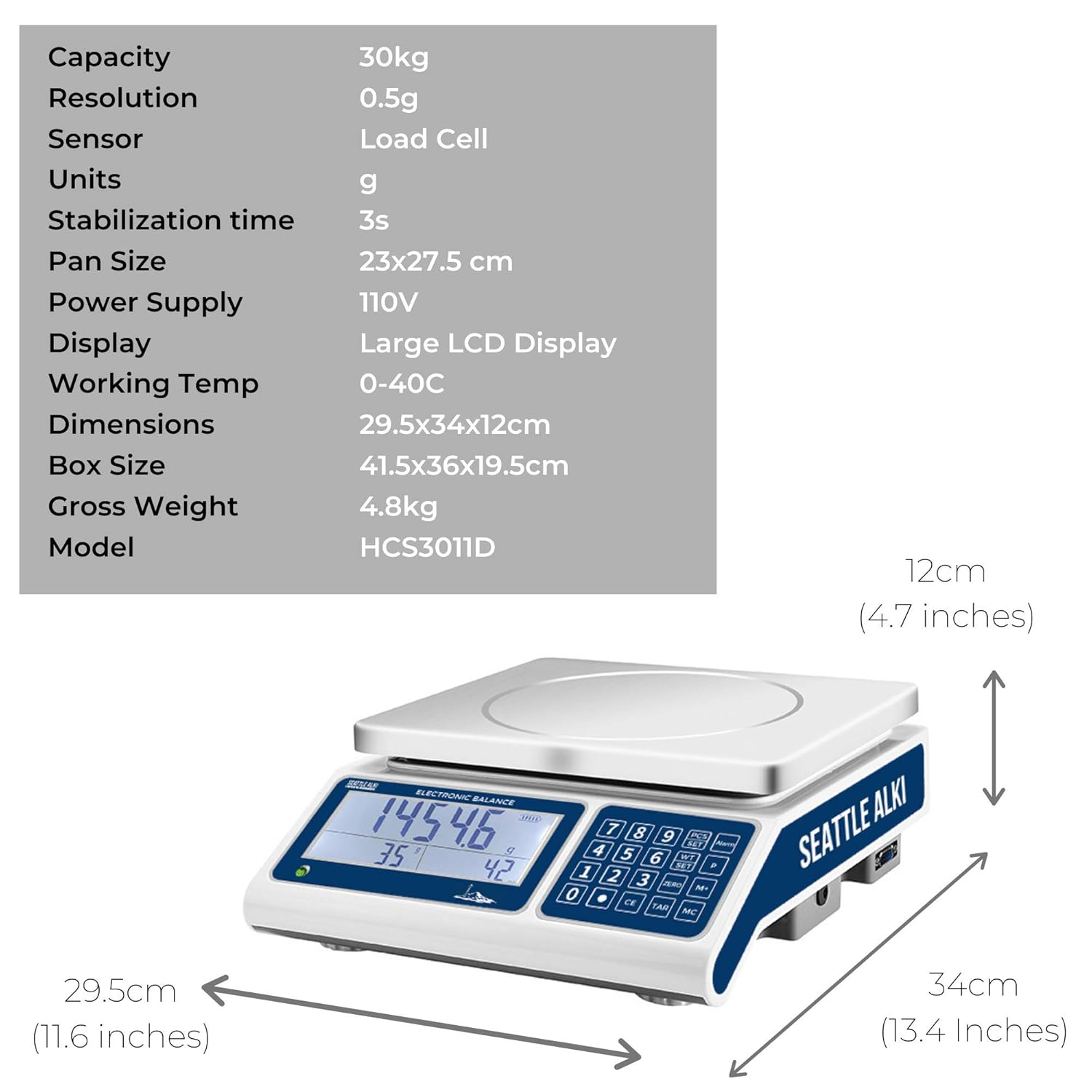 Industrial Counting Scale with 30kg Capacity and 0.5g Accuracy E712924