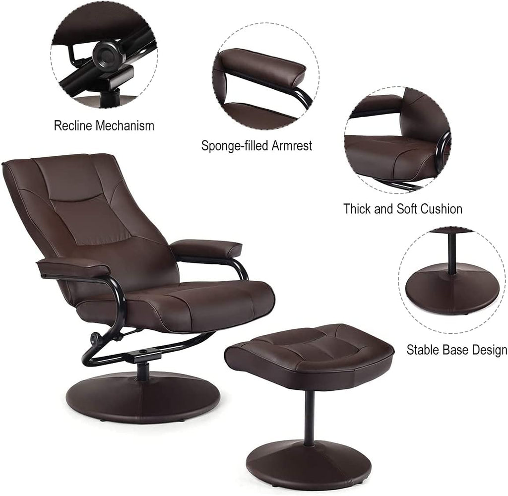 Brown PU Leather Swivel Recliner Chair with Ottoman Set Z536597