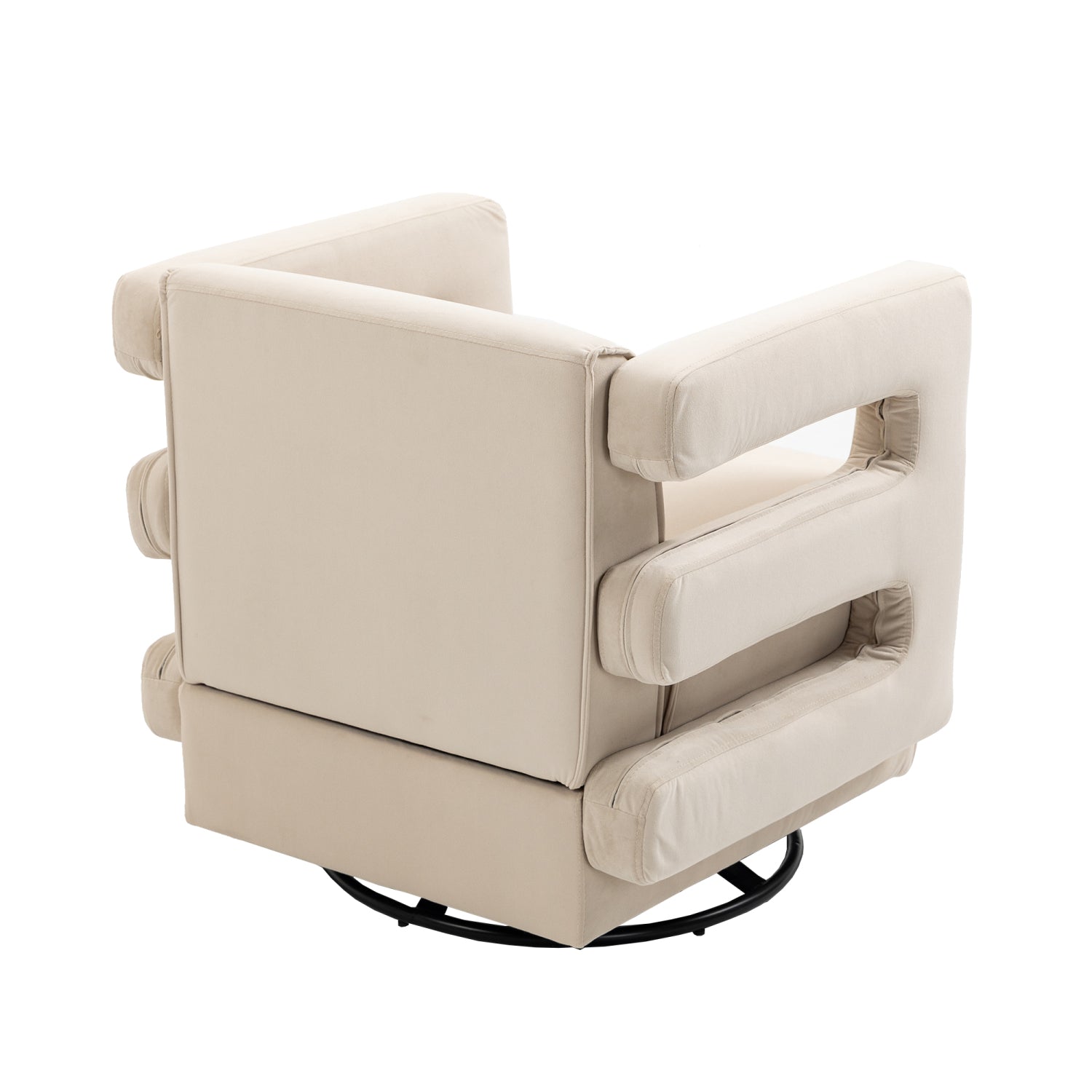 Beige Swivel Upholstered Tufted Velvet Accent Chair with Metal Stand V9861