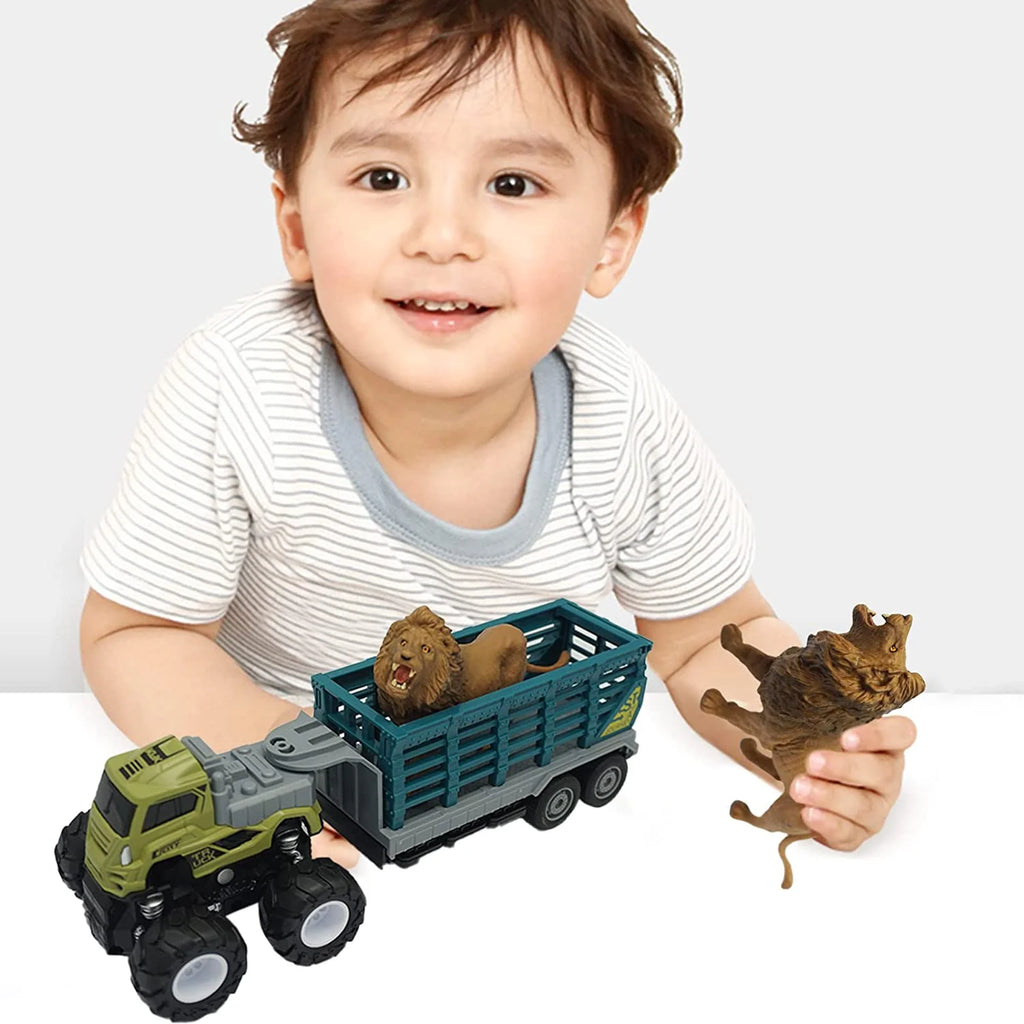 Friction Powered Toy Cars Animal Transporter with Lion Figurine A2950