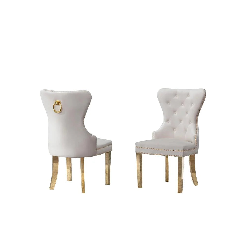 Cream Velvet Side Chairs with Gold Stainless Steel Legs T17846
